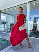 Iscariel – Elegantes One-Shoulder-Plisseekleid – Rot