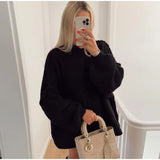 Flauschiger Oversize Strickpullover – Schwarz
