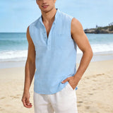 Sebastien™ Tanktop aus Baumwoll-Leinen mit Stehkragen – Blau