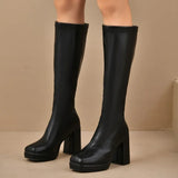 Damen Schwarze Overknee Stiefel | Plateau Klobigem Absatz – Schwarz