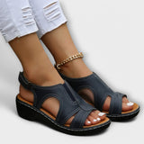 Christina - Orthopädische Ledersandalen mit Komfortabsatz – Blau