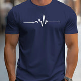 Herren Slim Fit Kurzarm T-Shirt | Herzschlag Print – Blau