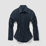 Raffinierte Bluse mit Raffung und Hemdkragen für Damen – Schwarz