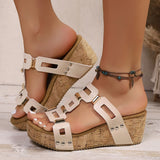 Annabella™ Keilsandale mit Korksohle und breiten, durchbrochenen Riemen – Hellbeige