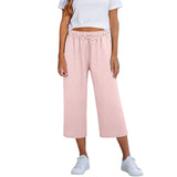 Lisia™ Pantacourt-Hose Aus Baumwoll-Leinen Mit Elastischem Bund Und Verstellbarem Kordelzug – Pink