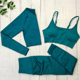 Yoga Set Langarmoberteil Fitnesshose 2-teilig - Atmungsaktiv & Bequem für Frauen – 3PCS Dunkelgrün