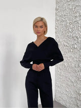 Alexandra | Sportliches zweiteiliges Set mit Pullover und Hose – Schwarz