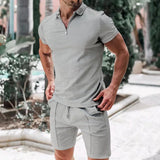 Pietro™ Premium-Strickset mit Struktur mit Zip-Poloshirt – Grau