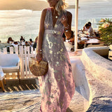 Albina - Glattes V-Ausschnitt-Kleid mit Paillettenverzierung – Rosa