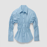 Raffinierte Bluse mit Raffung und Hemdkragen für Damen – Blau