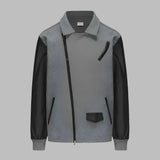 Javier - Zweifarbige Jacke mit Lederärmeln – Grau