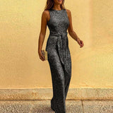 Verführerischer Jumpsuit mit Glitzer, offenen Schultern und Rücken – Schwarz