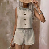 Celestina™ Set Aus Leinen-Baumwoll-Mischung Mit Minimalistischem Design – Khaki