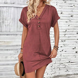 Audrey™ Kleid mit Lässiger Passform und V-Ausschnitt – Rot