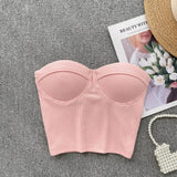 Bustier-Top mit Rippstruktur und geformten Cups für Damen – Roze