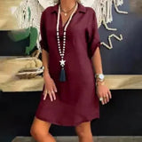 Ankica - Bequemes Leinenkleid – Burgund