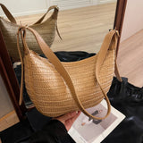 Damen Strohtasche Sommer – Handgemachte Boho Strandtasche mit Reißverschluss – Khaki