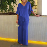 Mirelly™-Set aus Premium-Strick mit Asymmetrischem Oberteil und Eleganter Hose – Blau