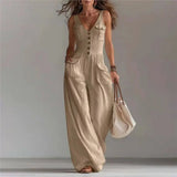 Marvella™ Jumpsuit mit V-Ausschnitt und weitem Bein – Khaki