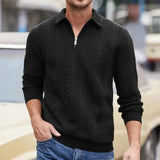 Carlisle™-Pullover aus Hochwertigem Zopfmuster-Strick mit Polokragen und Metallreißverschluss – Schwarz
