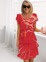 Geneviève | Elegantes, fließendes Kleid mit Volants – Rot