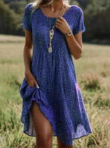 Giovana – Elegantes Midi-Kleid Mit Kurzen Ärmeln – Marineblau
