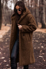 Damen Winter Kapuze Weich Langer Mantel | Warme – Dunkel Braun