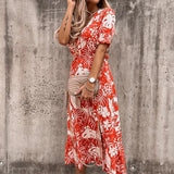 Sasha – Kleid mit Puffärmeln und Blumenmuster – Orange