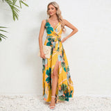 Brianne – Elegantes Maxikleid mit Blumenmuster – Gelb