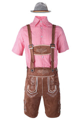 Oktoberfest Trachten Set Herren – Komplettes Outfit mit Lederhosen, Hemd und Hut – Kaffee
