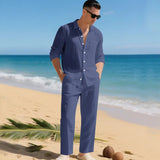 Luca™ Baumwoll-Leinen-Set mit Button-Down-Hemd – Dunkelblau