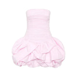 Schulterfreies Mini Kleid mit Ballonrock und floralem Muster für Damen – Rosa