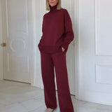 Hannah™ Premium-Sweatshirt-Set mit Rollkragen-Top – Rot
