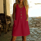 Livora™ Kleid Mit Eleganten Knöpfen Und Fronttaschen – Rot