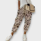 Lenja – Leichte Sommerhose mit künstlerischem Print – Beige