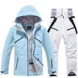 Unisex Skianzug | Zweiteilige Ausführung Jacke Hose – Hellblau / Weiß