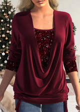 Kira | Damen Glitzer Langarm Oberteil | Stilvoll – Rot