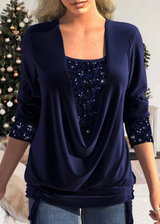 Kira | Damen Glitzer Langarm Oberteil | Stilvoll – Blau
