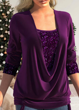Kira | Damen Glitzer Langarm Oberteil | Stilvoll – Violett