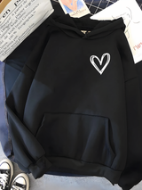 Damen Freizeit Kapuzenpullover mit Herz | Lockere Passform – Schwarz