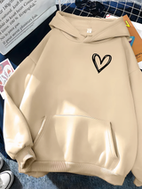 Damen Freizeit Kapuzenpullover mit Herz | Lockere Passform – Khaki