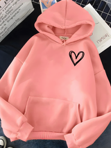 Damen Freizeit Kapuzenpullover mit Herz | Lockere Passform – Rosa