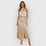 Shenna | Kleid mit Neckholder – Beige