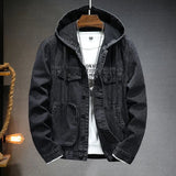 Herren-jeansjacke mit kapuze im vintage-stil – Schwarz