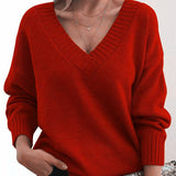 Mordane – Eleganter Langarm Pullover Mit V-Ausschnitt – Rot