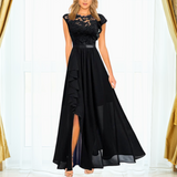 Joanne | Rüschen Maxi Festliches Kleid – Schwarz