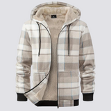 Vitor - Herren Fleece-Karierte Kapuzenjacke – Beige