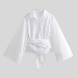 Damen Top | Locker geschnitten mit Taillenband – Weiß
