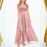 Joanne | Rüschen Maxi Festliches Kleid – Rosa