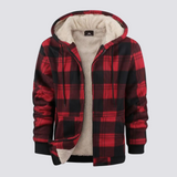 Vitor - Herren Fleece-Karierte Kapuzenjacke – Rot